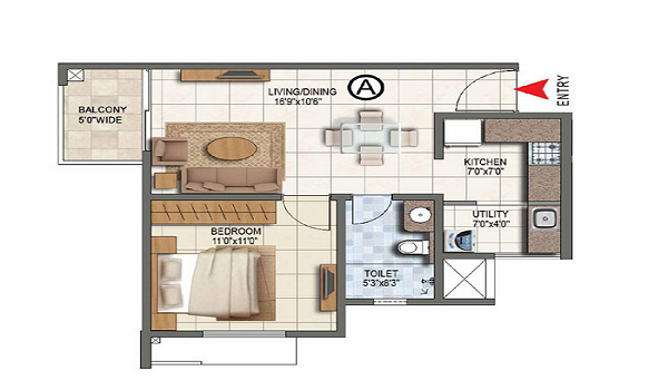 Century Midtown 1 Bhk Apartment Floor Plan
