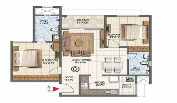 Century Midtown 2 BHK Apartment Floor Plan