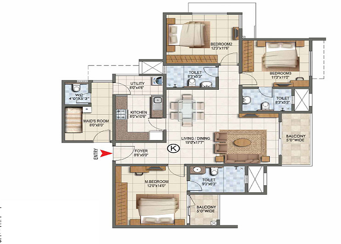 Century Midtown 3 BHK Floor Plan